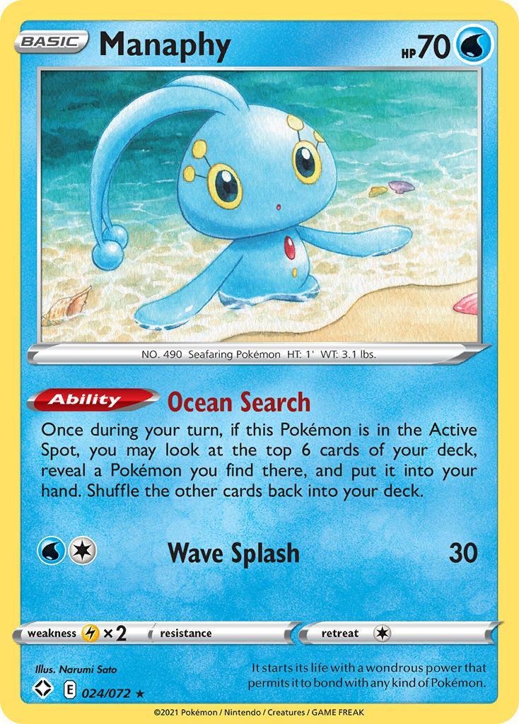 024, Lightning[×2], Normal, Rare, Reverse Holofoil, Sword & Shield: Shining Fates, Water Manaphy (024/072) [Sword & Shield: Shining Fates] - Trading Card World