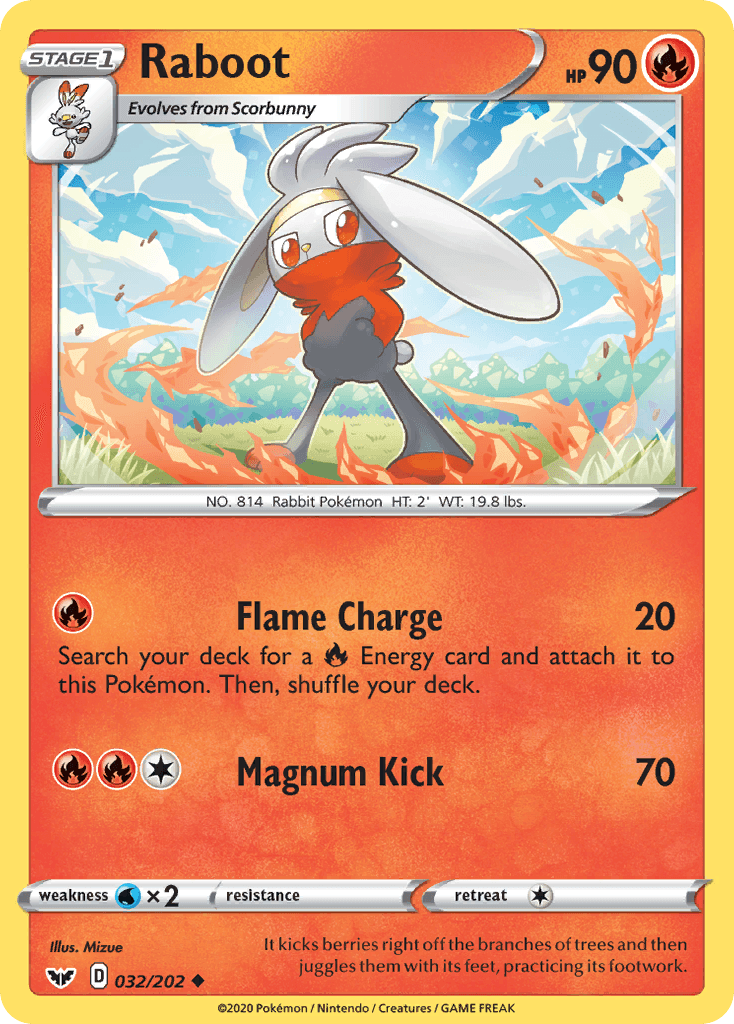 032, Fire, Normal, Reverse Holofoil, Sword & Shield: Base Set, Uncommon, Water[×2] Raboot (032/202) [Sword & Shield: Base Set] - Trading Card World