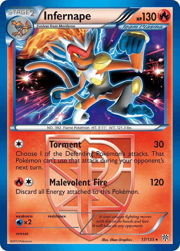 17, Black & White: Plasma Storm, Fire, Holo Rare, Holofoil, Reverse Holofoil, Water[×2] Infernape (17/135) [Black & White: Plasma Storm] - Trading Card World