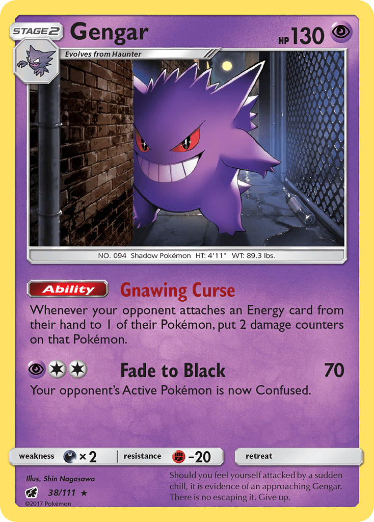 38, Darkness[×2], Fighting[-20], Holo Rare, Holofoil, Psychic, Reverse Holofoil, Sun & Moon: Crimson Invasion Gengar (38/111) [Sun & Moon: Crimson Invasion] - Trading Card World