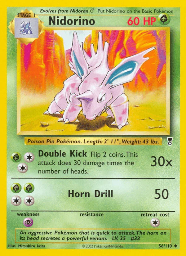 56, Grass, Legendary Collection, Normal, Psychic[×2], Reverse Holofoil, Uncommon Nidorino (56/110) [Legendary Collection] - Trading Card World