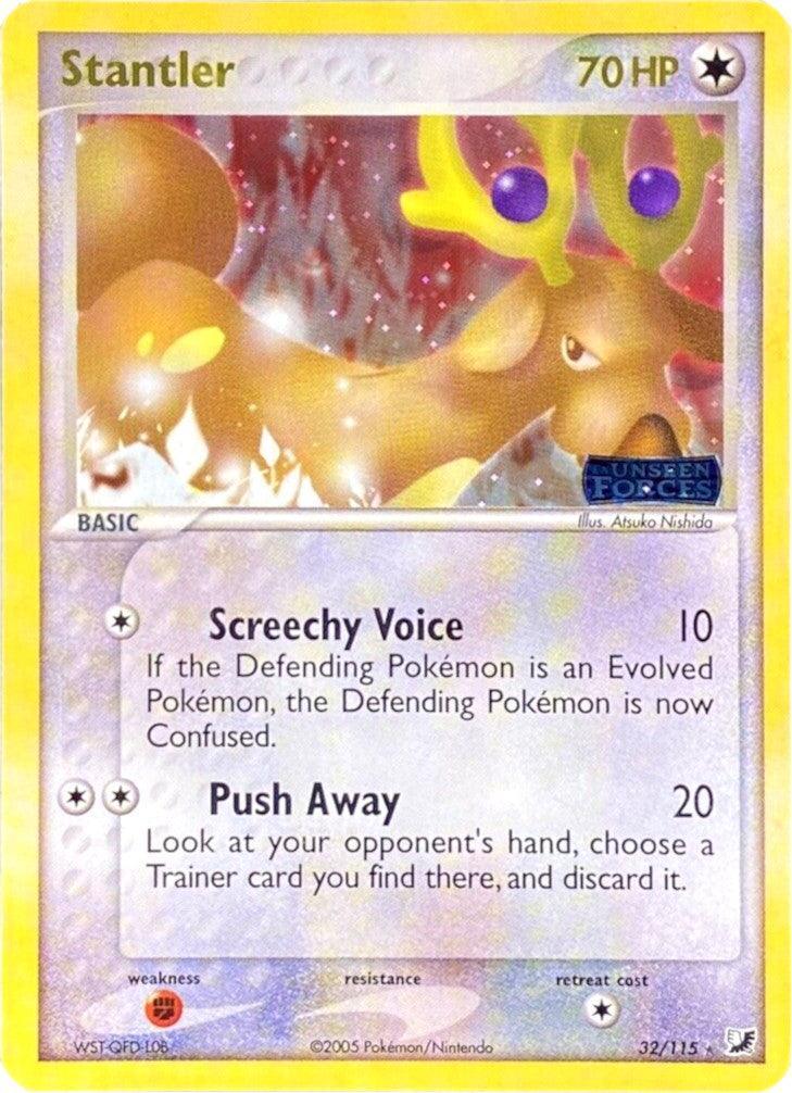 32, Colorless, EX: Unseen Forces, Fighting[×2], Rare, Reverse Holofoil Stantler (32/115) (Stamped) [EX: Unseen Forces] - Trading Card World