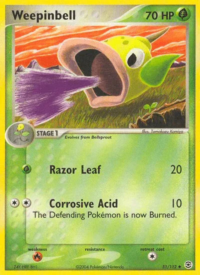 51, EX: FireRed & LeafGreen, Fire[×2], Grass, Normal, Reverse Holofoil, Uncommon Weepinbell (51/112) [EX: FireRed & LeafGreen] - Trading Card World