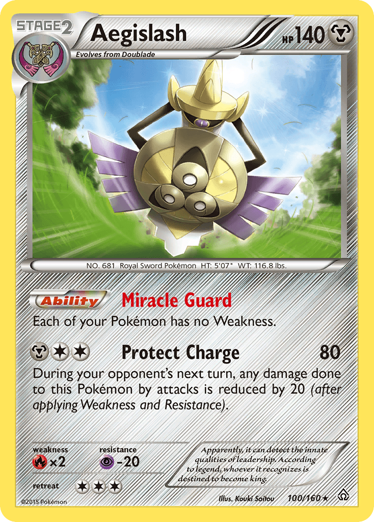 100, Fire[×2], Holo Rare, Holofoil, Metal, Psychic[-20], Reverse Holofoil, XY: Primal Clash Aegislash (100/160) [XY: Primal Clash] - Trading Card World