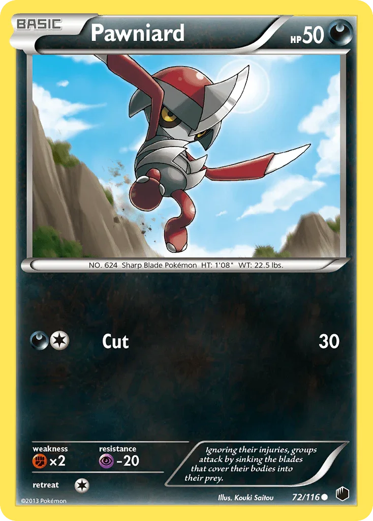 72, Black & White: Plasma Freeze, Common, Darkness, Fighting[×2], Normal, Psychic[-20], Reverse Holofoil Pawniard (72/116) [Black & White: Plasma Freeze] - Trading Card World