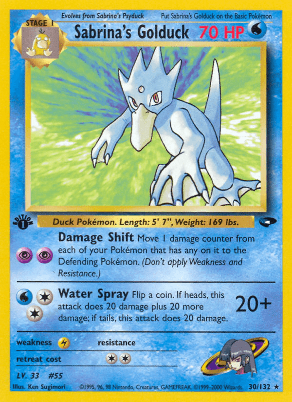 1st Edition Normal, 30, Gym Challenge 1st Edition, Lightning[×2], Rare, Water Sabrina's Golduck (30/132) [Gym Challenge 1st Edition] - Trading Card World