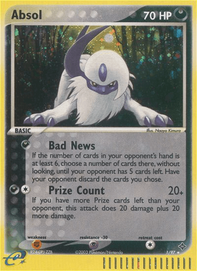 Darkness, EX: Dragon, Fighting[×2], Holo Rare, Holofoil, Psychic[-30], Reverse Holofoil Absol (1/97) [EX: Dragon] - Trading Card World
