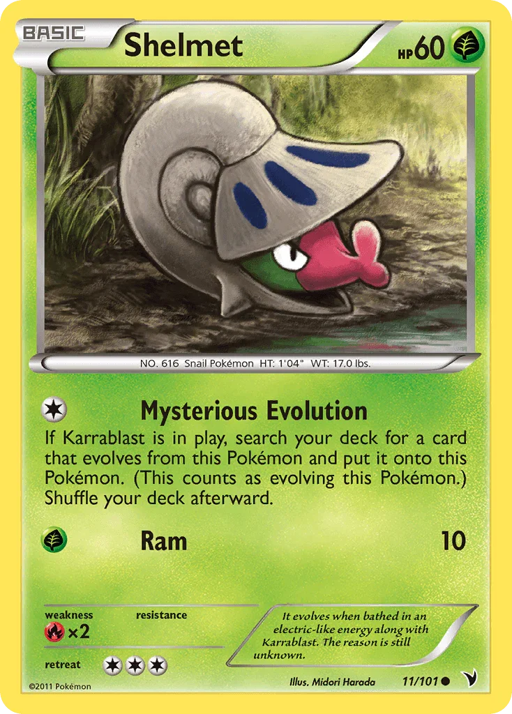 11, Black & White: Noble Victories, Common, Fire[×2], Grass, Normal, Reverse Holofoil Shelmet (11/101) [Black & White: Noble Victories] - Trading Card World
