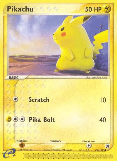 72, Common, EX: Sandstorm, Fighting[×2], Lightning, Normal, Reverse Holofoil Pikachu (72/100) [EX: Sandstorm] - Trading Card World