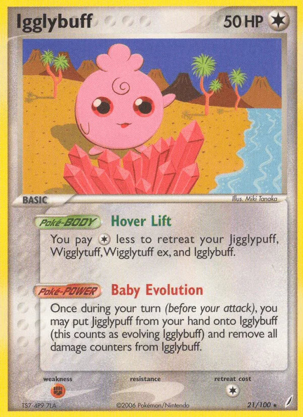 21, Colorless, EX: Crystal Guardians, Fighting[×2], Normal, Rare Igglybuff (21/100) [EX: Crystal Guardians] - Trading Card World