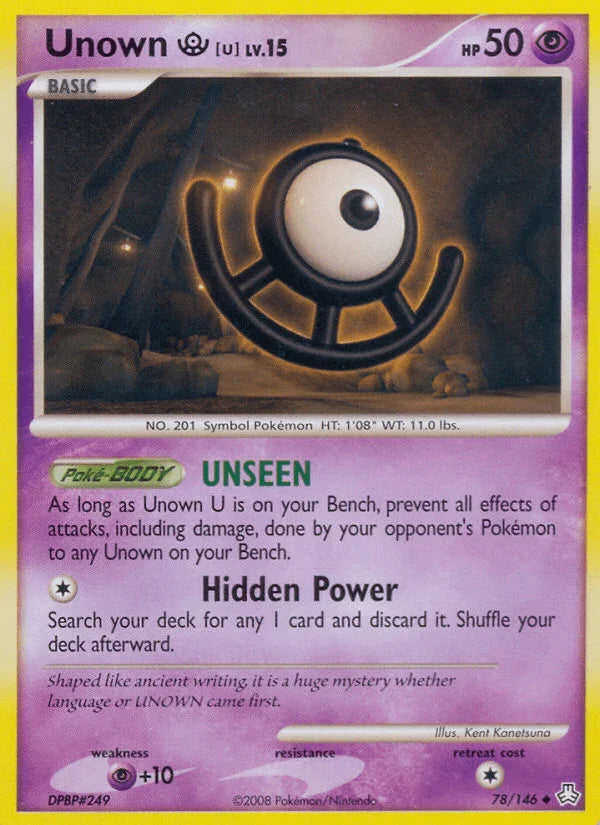 78, Diamond & Pearl: Legends Awakened, Normal, Psychic, Psychic[+10], Reverse Holofoil, Uncommon Unown U (78/146) [Diamond & Pearl: Legends Awakened] - Trading Card World