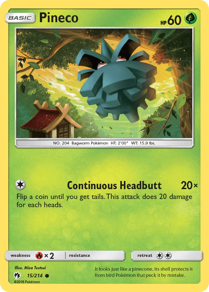 15, Common, Fire[×2], Grass, Normal, Reverse Holofoil, Sun & Moon: Lost Thunder Pineco (15/214) [Sun & Moon: Lost Thunder] - Trading Card World
