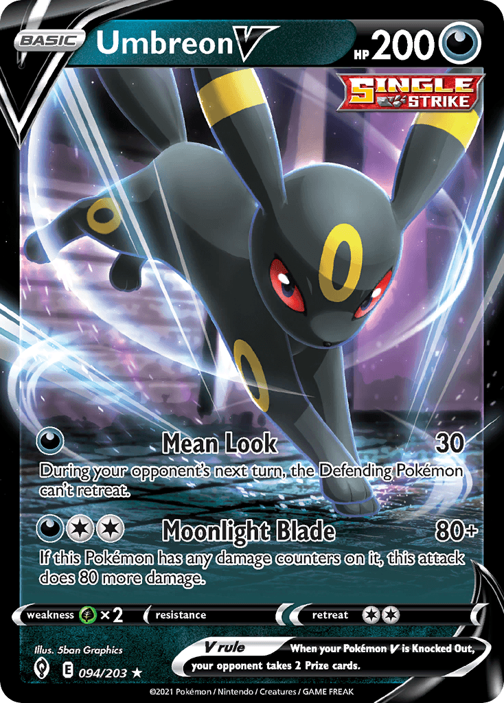 094, Darkness, Grass [x2], Normal, Rare, Sword & Shield: Evolving Skies Umbreon V (094/203) (Intro Deck) [Sword & Shield: Evolving Skies] - Trading Card World