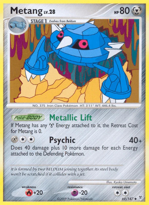 69, Fire[+20], Metal, Normal, Platinum: Supreme Victors, Psychic[-20], Reverse Holofoil, Uncommon Metang (69/147) [Platinum: Supreme Victors] - Trading Card World