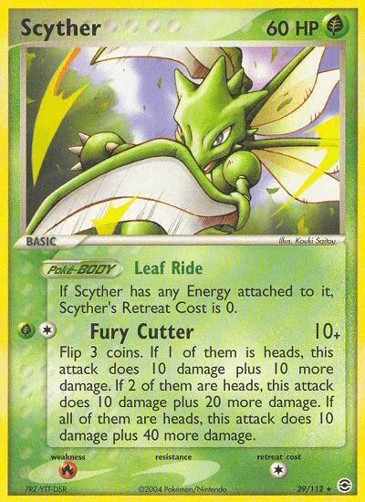 29, EX: FireRed & LeafGreen, Fire[×2], Grass, Normal, Rare, Reverse Holofoil Scyther (29/112) [EX: FireRed & LeafGreen] - Trading Card World