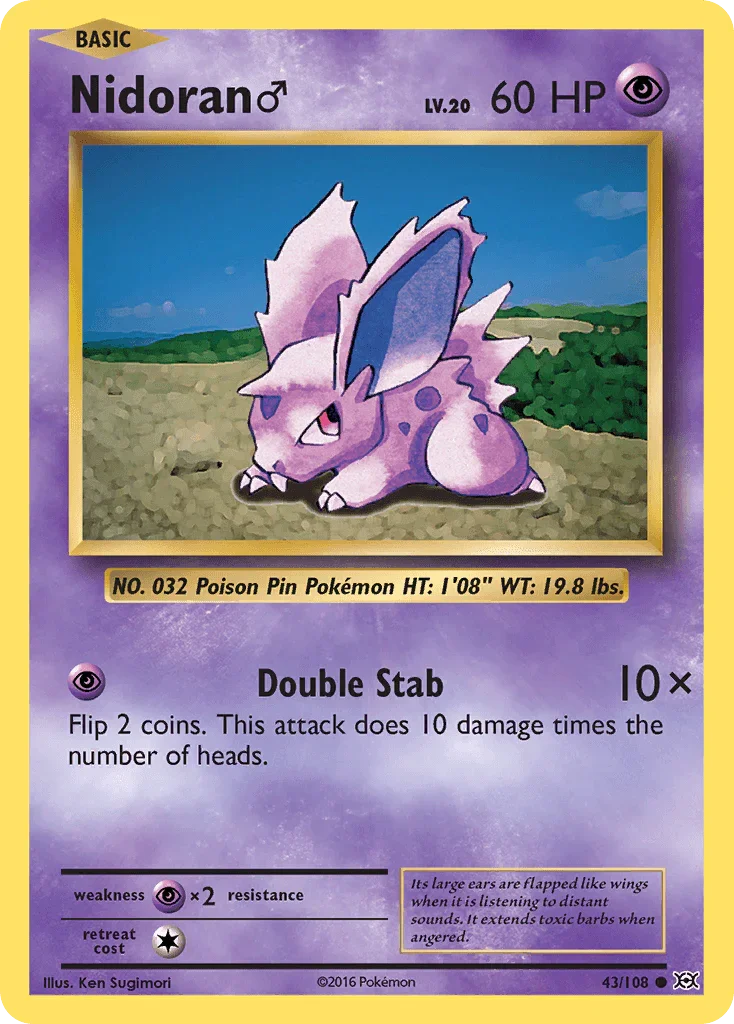 43, Common, Normal, Psychic, Psychic[×2], Reverse Holofoil, XY: Evolutions Nidoran (43/108) (Male) [XY: Evolutions] - Trading Card World