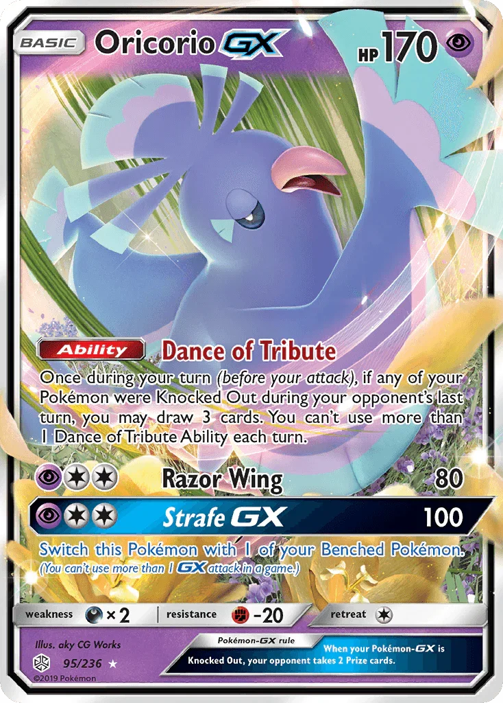 95, Darkness[×2], Fighting[-20], Holofoil, Psychic, Sun & Moon: Cosmic Eclipse, Ultra Rare Oricorio GX (95/236) [Sun & Moon: Cosmic Eclipse] - Trading Card World