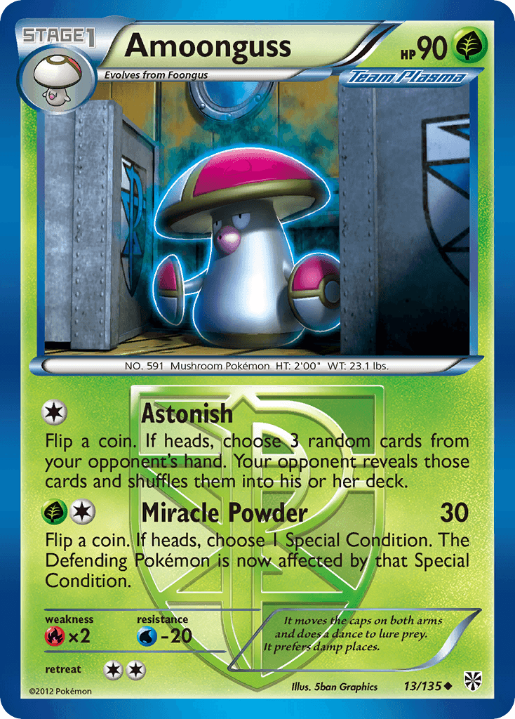 13, Black & White: Plasma Storm, Fire[×2], Grass, Normal, Reverse Holofoil, Uncommon, Water[-20] Amoonguss (13/135) [Black & White: Plasma Storm] - Trading Card World