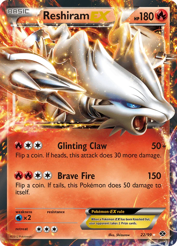 22, Black & White: Next Destinies, Fire, Holofoil, Ultra Rare, Water[×2] Reshiram EX (22/99) [Black & White: Next Destinies] - Trading Card World