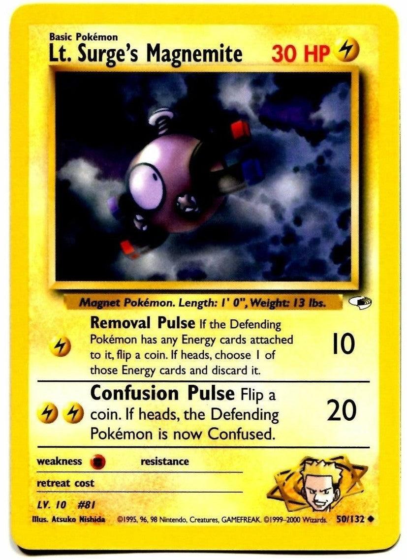 50, Fighting[×2], Gym Heroes Unlimited, Lightning, Normal, Uncommon Lt. Surge's Magnemite (50/132) [Gym Heroes Unlimited] - Trading Card World