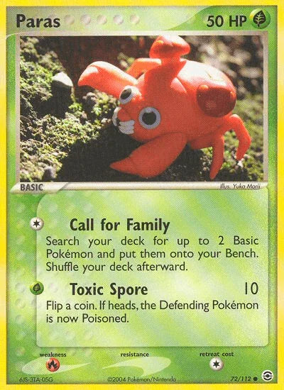 72, Common, EX: FireRed & LeafGreen, Fire[×2], Grass, Normal, Reverse Holofoil Paras (72/112) [EX: FireRed & LeafGreen] - Trading Card World