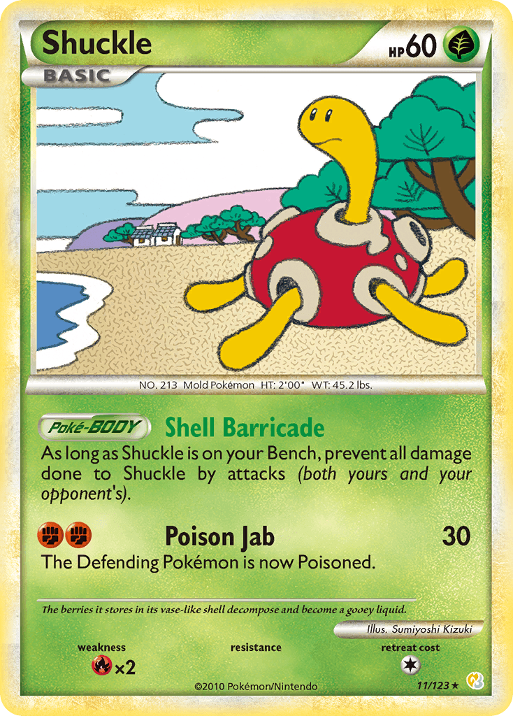 11, Fire[×2], Grass, HeartGold & SoulSilver: Base Set, Holo Rare, Holofoil, Reverse Holofoil Shuckle (11/123) [HeartGold & SoulSilver: Base Set] - Trading Card World