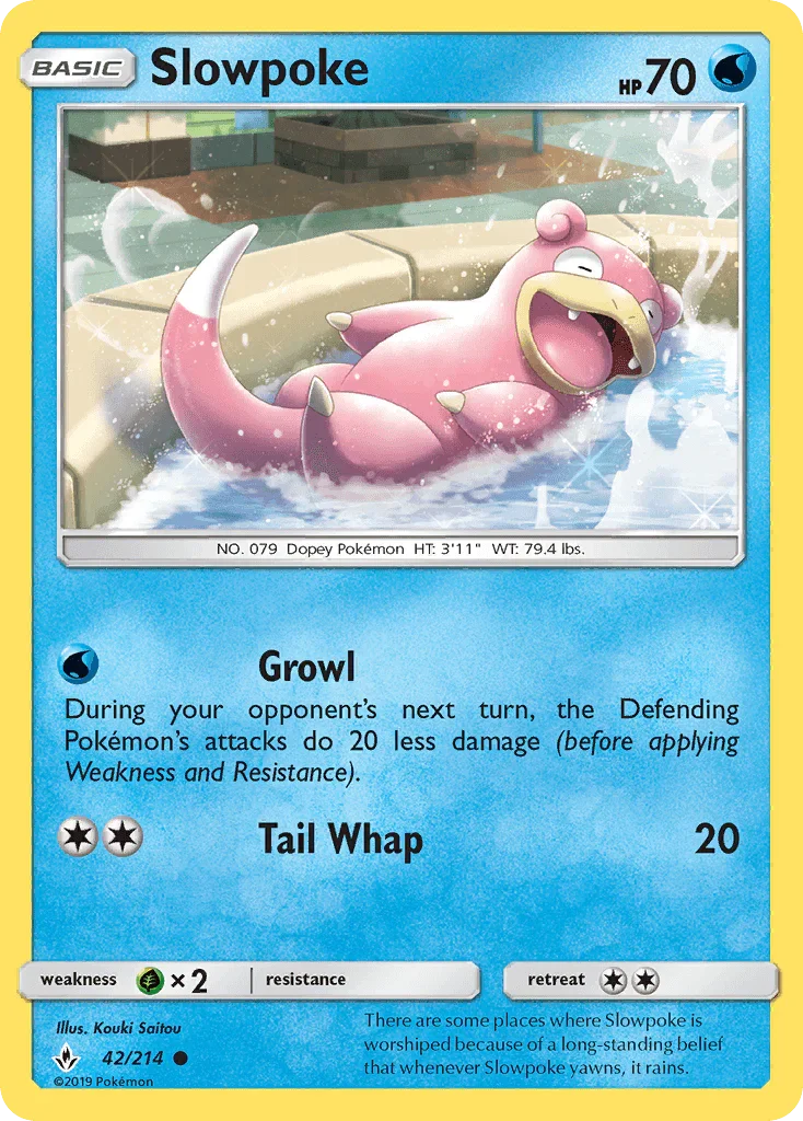 42, Common, Grass[×2], Normal, Reverse Holofoil, Sun & Moon: Unbroken Bonds, Water Slowpoke (42/214) [Sun & Moon: Unbroken Bonds] - Trading Card World