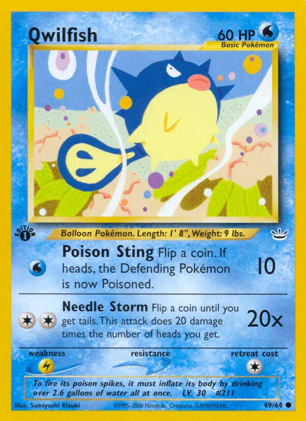 1st Edition Normal, 49, Common, Lightning[×2], Neo Revelation 1st Edition, Water Qwilfish (49/64) [Neo Revelation 1st Edition] - Trading Card World