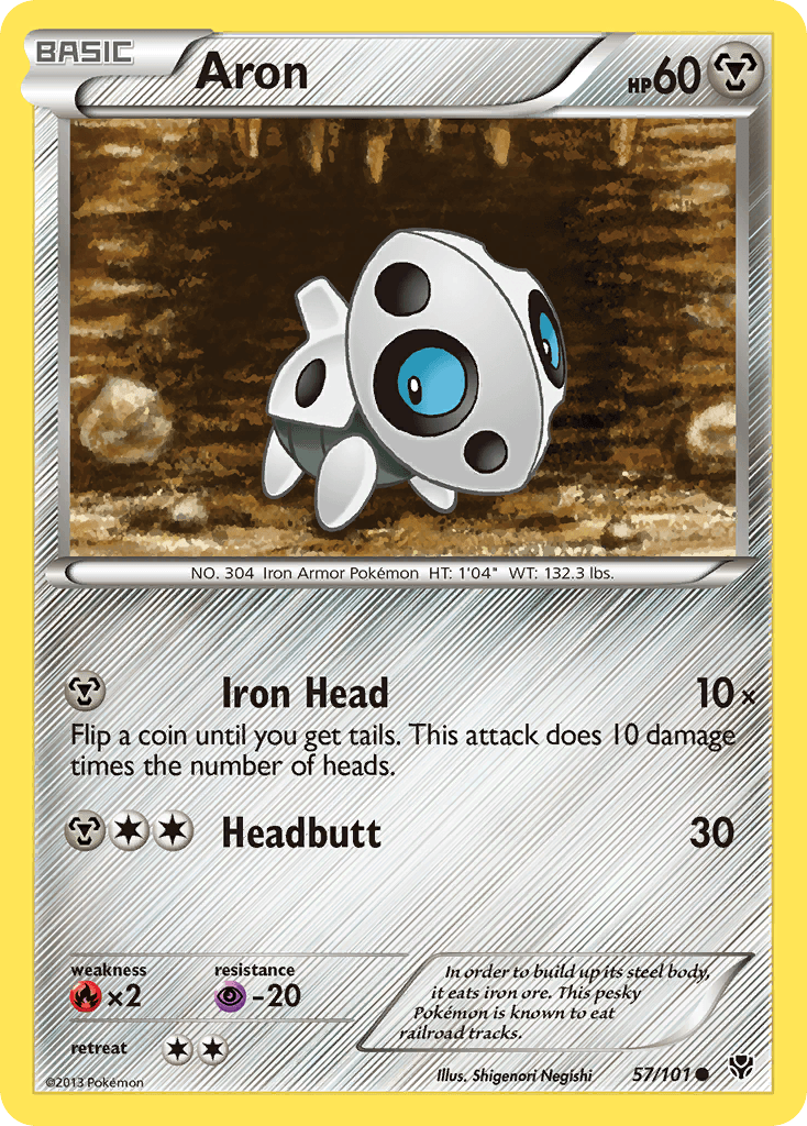 57, Black & White: Plasma Blast, Common, Fire[×2], Metal, Normal, Psychic[-20], Reverse Holofoil Aron (57/101) [Black & White: Plasma Blast] - Trading Card World