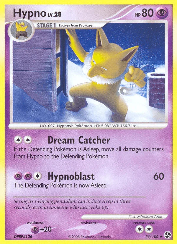 19, Diamond & Pearl: Great Encounters, Normal, Psychic, Psychic[+20], Rare, Reverse Holofoil Hypno (19/106) [Diamond & Pearl: Great Encounters] - Trading Card World
