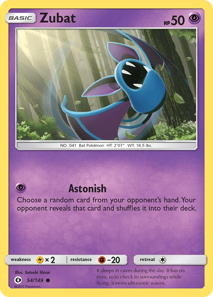 54, Common, Fighting[-20], Lightning[×2], Normal, Psychic, Reverse Holofoil, Sun & Moon: Base Set Zubat (54/149) [Sun & Moon: Base Set] - Trading Card World
