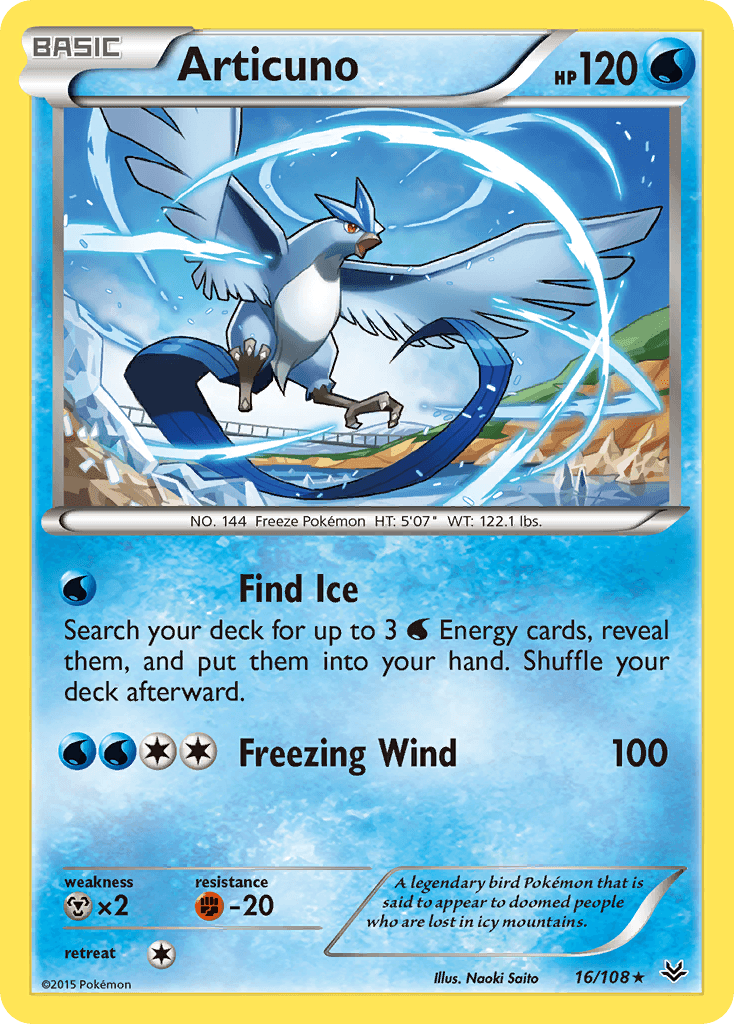 16, Fighting[-20], Metal[×2], Normal, Rare, Reverse Holofoil, Water, XY: Roaring Skies Articuno (16/108) [XY: Roaring Skies] - Trading Card World
