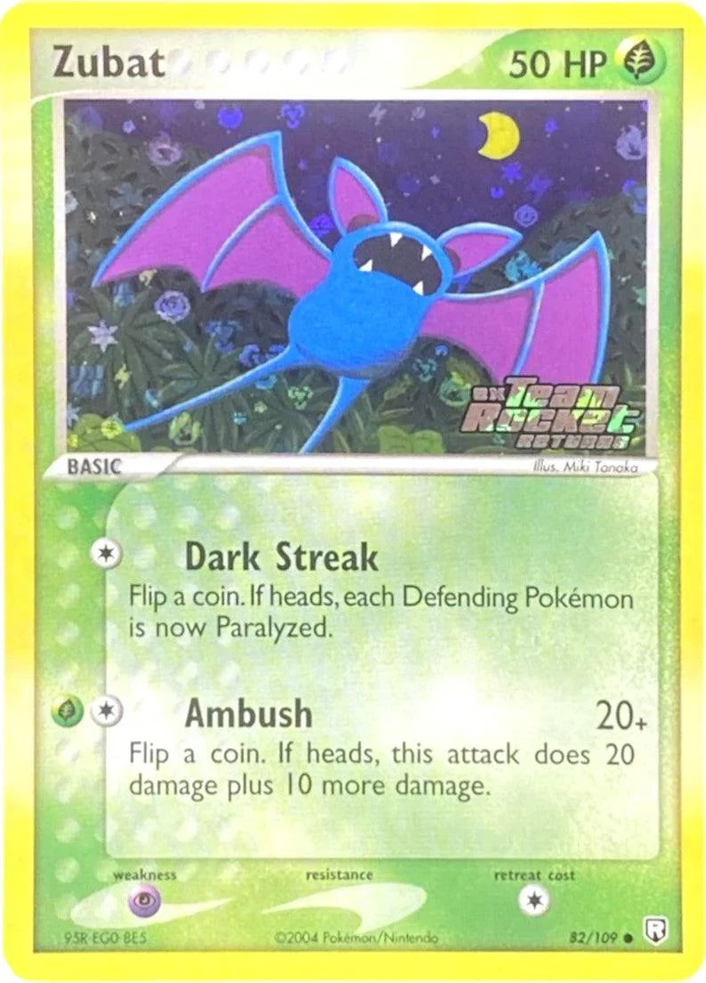 82, Common, EX: Team Rocket Returns, Grass, Psychic[×2], Reverse Holofoil Zubat (82/109) (Stamped) [EX: Team Rocket Returns] - Trading Card World