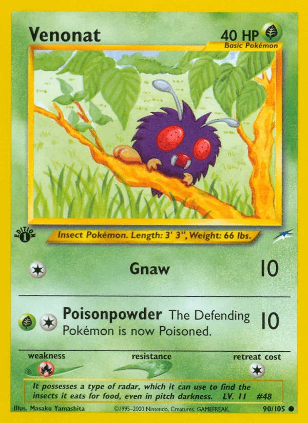1st Edition Normal, 90, Common, Fire[×2], Grass, Neo Destiny 1st Edition Venonat (90/105) [Neo Destiny 1st Edition] - Trading Card World