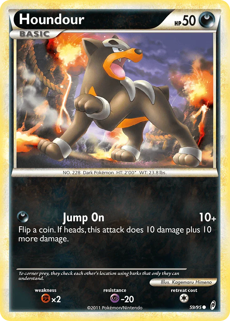 59, Common, Darkness, Fighting[×2], HeartGold & SoulSilver: Call of Legends, Normal, Psychic[-20], Reverse Holofoil Houndour (59/95) [HeartGold & SoulSilver: Call of Legends] - Trading Card World