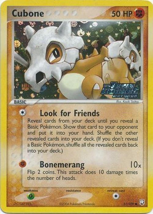 51, Common, EX: Team Rocket Returns, Fighting, Grass[×2], Reverse Holofoil Cubone (51/109) (Stamped) [EX: Team Rocket Returns] - Trading Card World