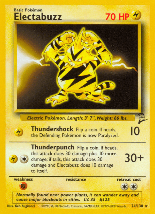 24, Base Set 2, Fighting[×2], Lightning, Normal, Rare Electabuzz (24/130) [Base Set 2] - Trading Card World