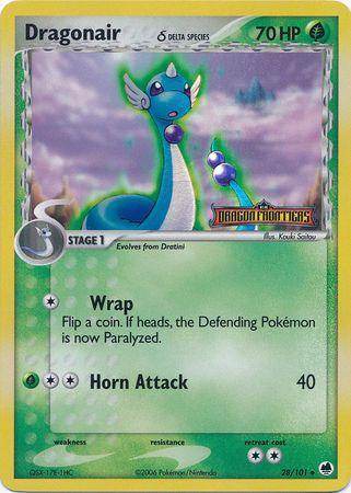 28, EX: Dragon Frontiers, Grass, Reverse Holofoil, Uncommon Dragonair (28/101) (Delta Species) (Stamped) [EX: Dragon Frontiers] - Trading Card World