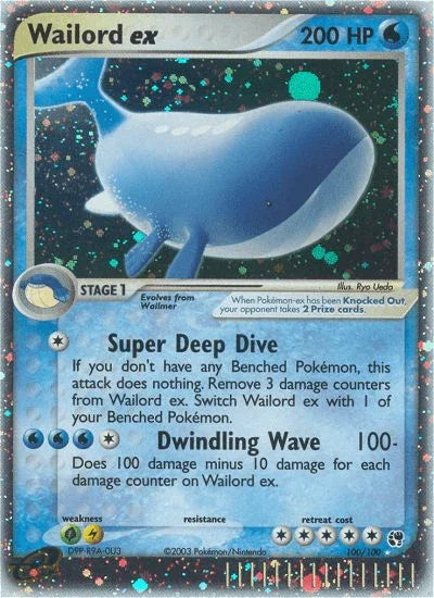 100, EX: Sandstorm, Grass[×2], Holofoil, Lightning[×2], Ultra Rare, Water Wailord ex (100/100) [EX: Sandstorm] - Trading Card World