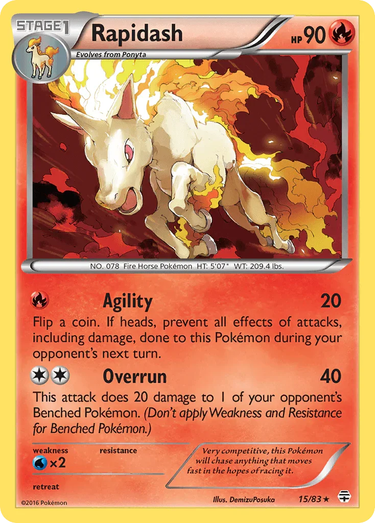 15, Fire, Normal, Rare, Reverse Holofoil, Water[×2], XY: Generations Rapidash (15/83) [XY: Generations] - Trading Card World