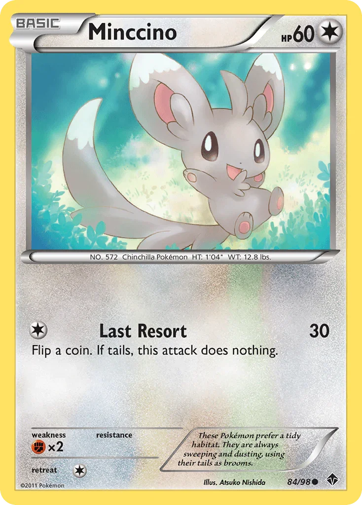 84, Black & White: Emerging Powers, Colorless, Common, Fighting[×2], Normal, Reverse Holofoil Minccino (84/98) [Black & White: Emerging Powers] - Trading Card World