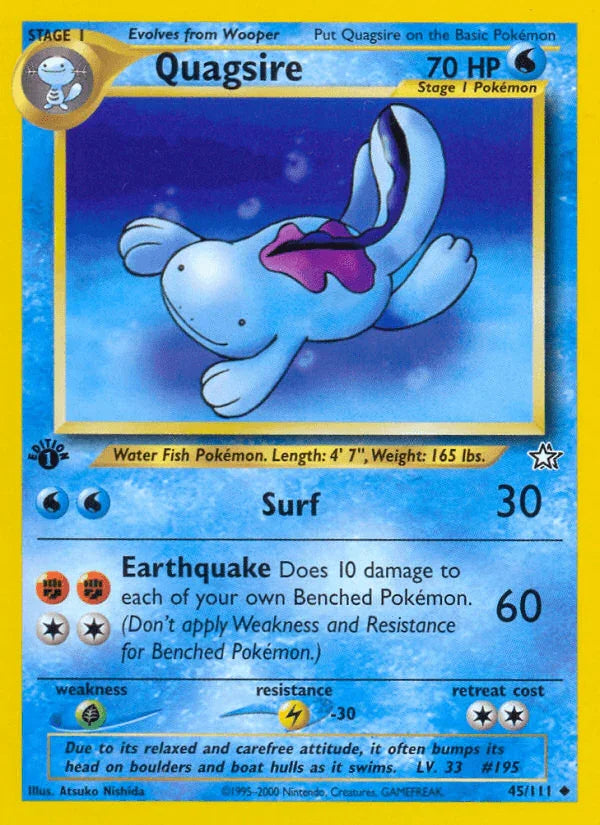 1st Edition Normal, 45, Grass[×2], Lightning[-30], Neo Genesis 1st Edition, Uncommon, Water Quagsire (45/111) [Neo Genesis 1st Edition] - Trading Card World