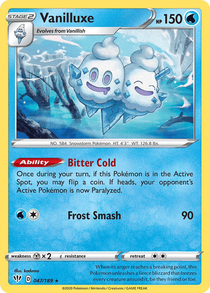 047, Metal[×2], Normal, Rare, Reverse Holofoil, Sword & Shield: Darkness Ablaze, Water Vanilluxe (047/189) [Sword & Shield: Darkness Ablaze] - Trading Card World