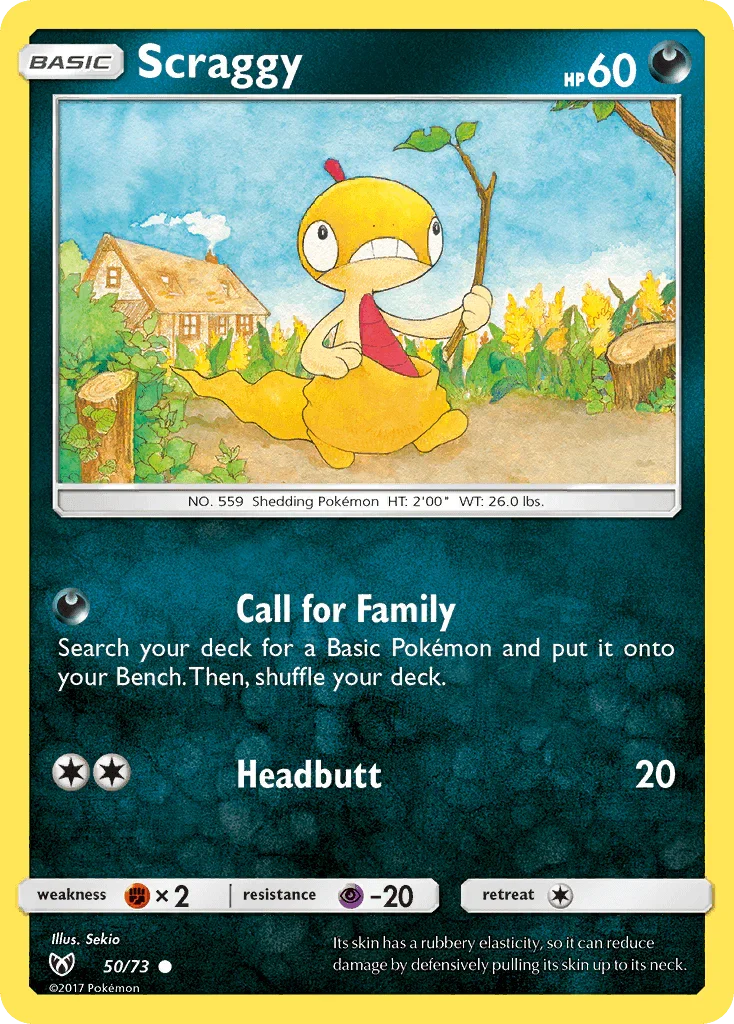 50, Common, Darkness, Fighting[×2], Normal, Psychic[-20], Reverse Holofoil, Sun & Moon: Shining Legends Scraggy (50/73) [Sun & Moon: Shining Legends] - Trading Card World