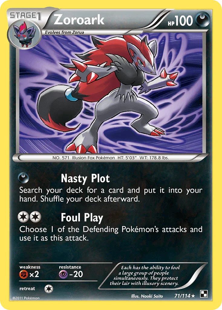71, Black & White: Base Set, Darkness, Fighting [x2], Normal, Promo, Psychic [-20] Zoroark (71/114) (Theme Deck Exclusive) [Black & White: Base Set] - Trading Card World