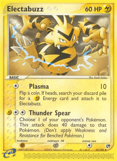 35, EX: Sandstorm, Fighting[×2], Lightning, Metal[-30], Normal, Reverse Holofoil, Uncommon Electabuzz (35/100) [EX: Sandstorm] - Trading Card World