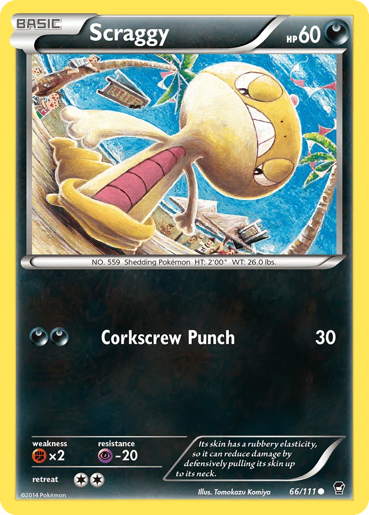 66, Common, Darkness, Fighting[×2], Normal, Psychic[-20], Reverse Holofoil, XY: Furious Fists Scraggy (66/111) [XY: Furious Fists] - Trading Card World