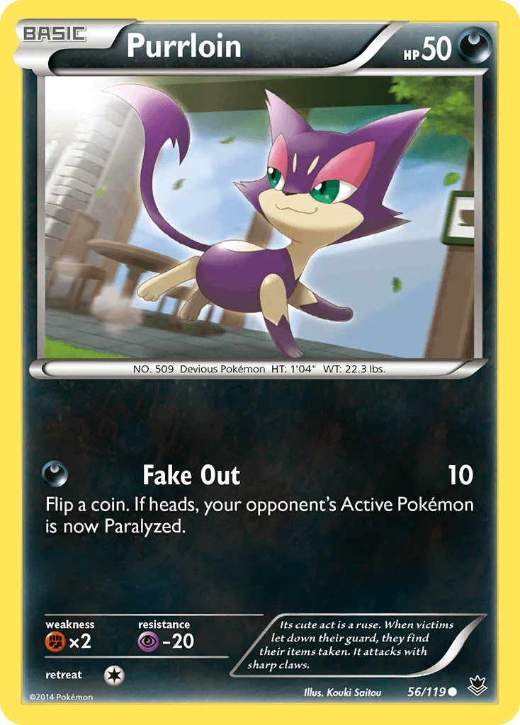 56, Common, Darkness, Fighting[×2], Normal, Psychic[-20], Reverse Holofoil, XY: Phantom Forces Purrloin (56/119) [XY: Phantom Forces] - Trading Card World