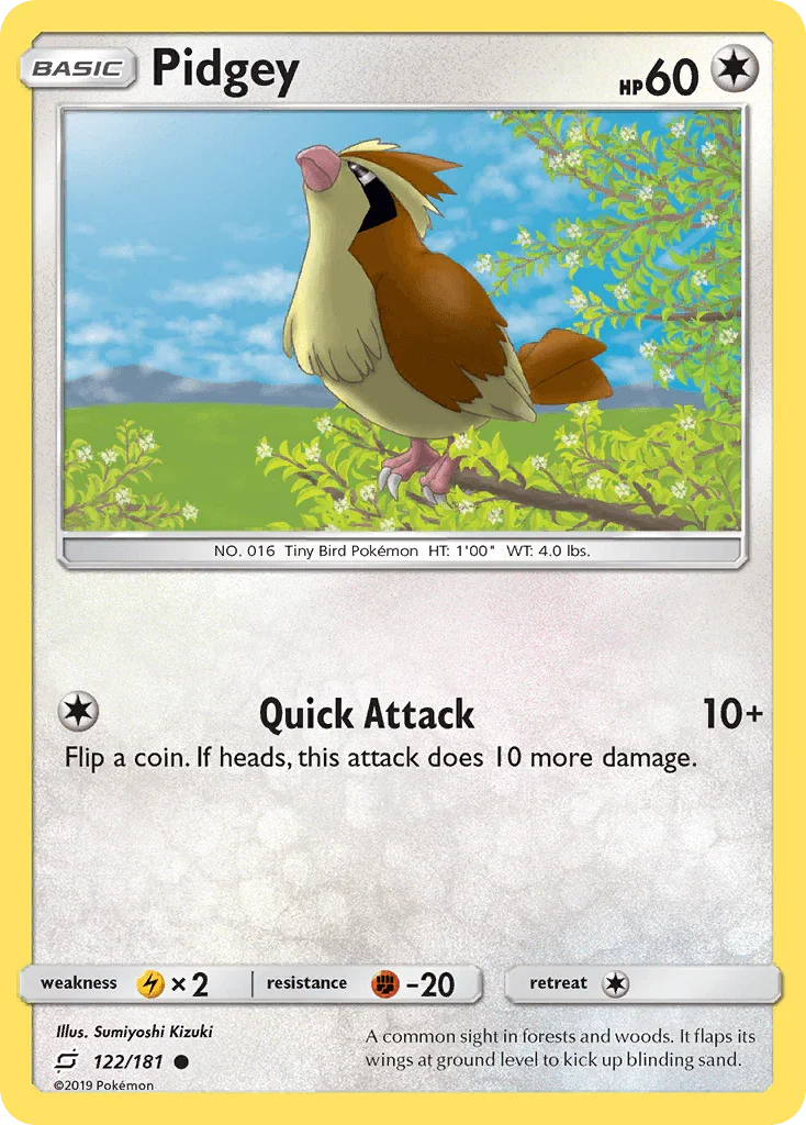 122, Colorless, Common, Fighting[-20], Lightning[×2], Normal, Reverse Holofoil, Sun & Moon: Team Up Pidgey (122/181) [Sun & Moon: Team Up] - Trading Card World