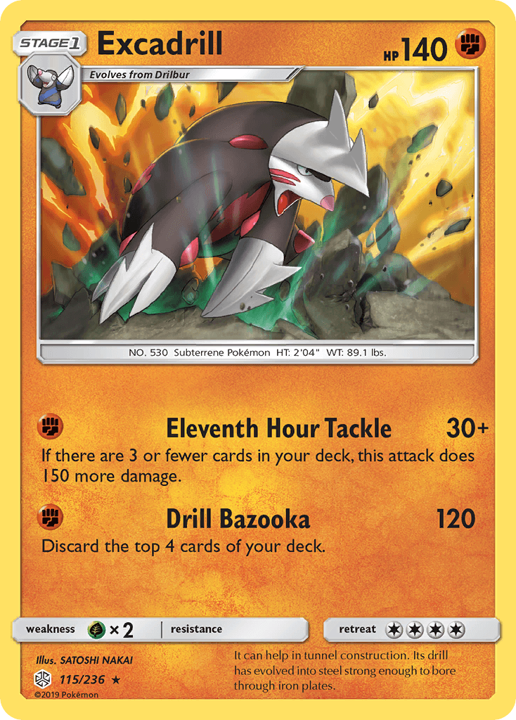 115, Fighting, Grass[×2], Holo Rare, Holofoil, Reverse Holofoil, Sun & Moon: Cosmic Eclipse Excadrill (115/236) [Sun & Moon: Cosmic Eclipse] - Trading Card World